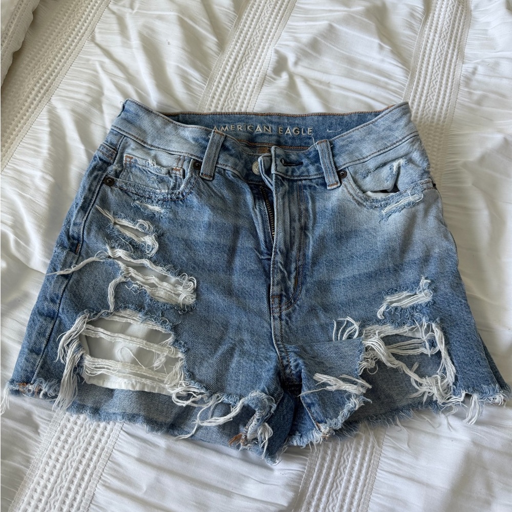 American Eagle Distressed Denim Mom Shorts